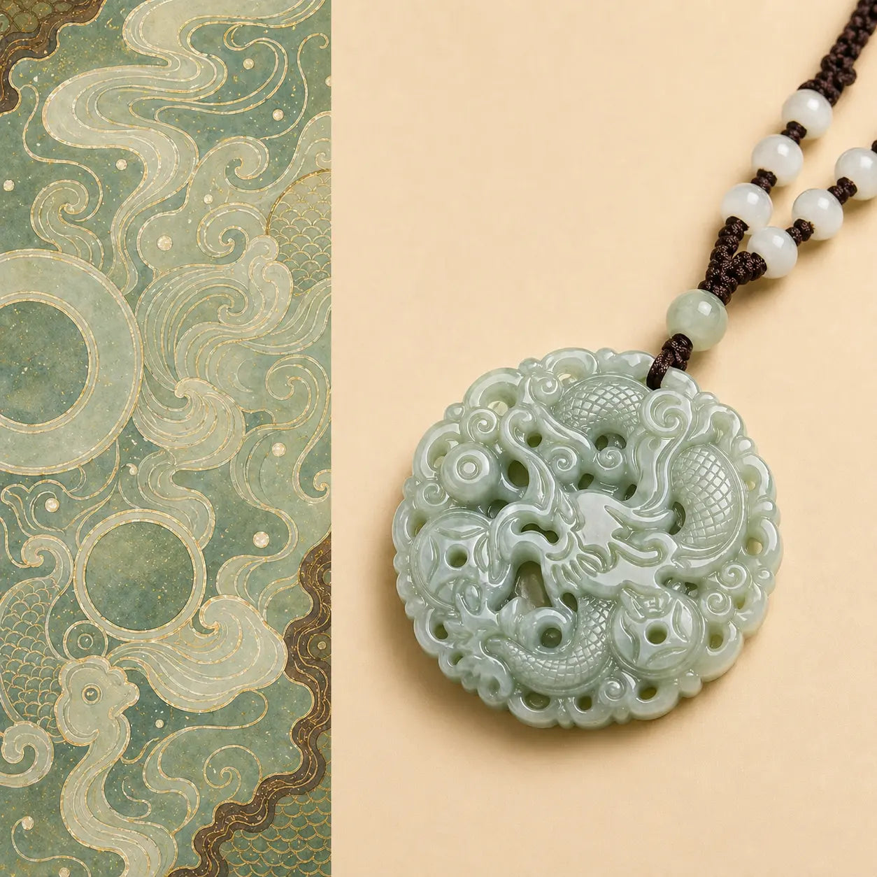 Imperial Pulse Jade Dragon Pendant with carved green jade dragon design by TheFuMaster