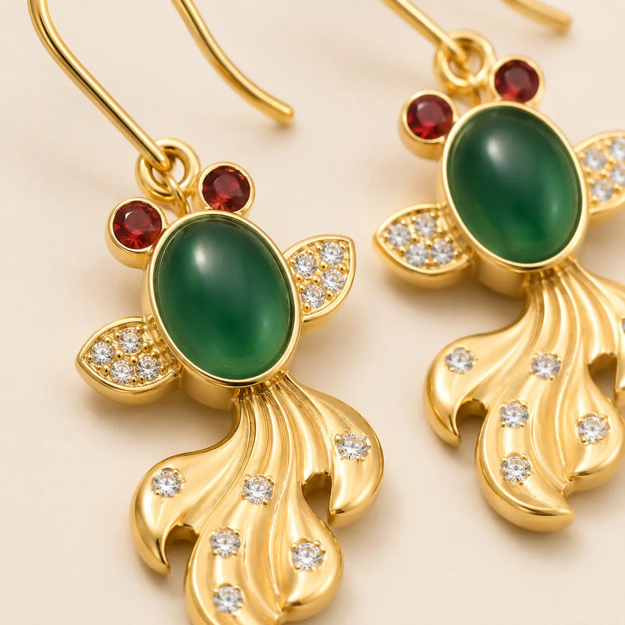 Jade Koi Earrings detail view with koi