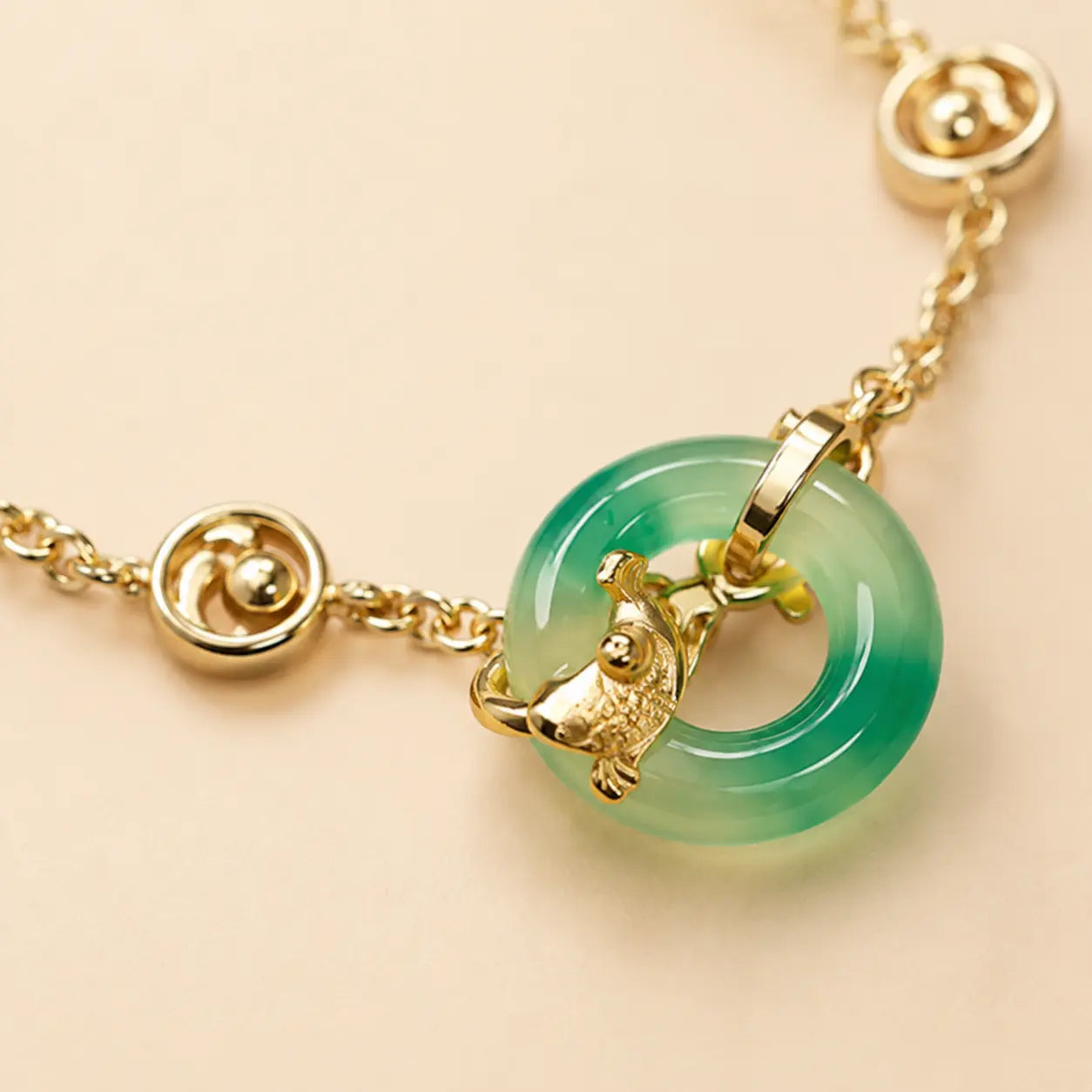 Koi Chalcedony Pearl Bracelet shown from another angle with chalcedony and koi