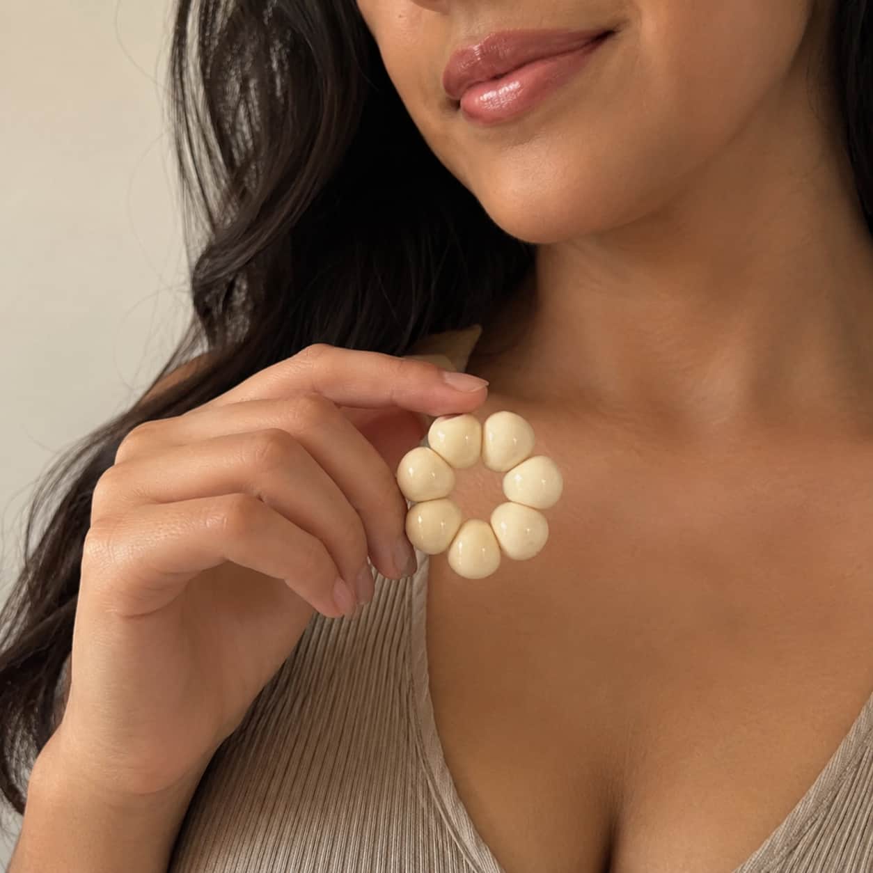Close-up of Mangosteen Bodhi Root Handheld Beads with bodhi