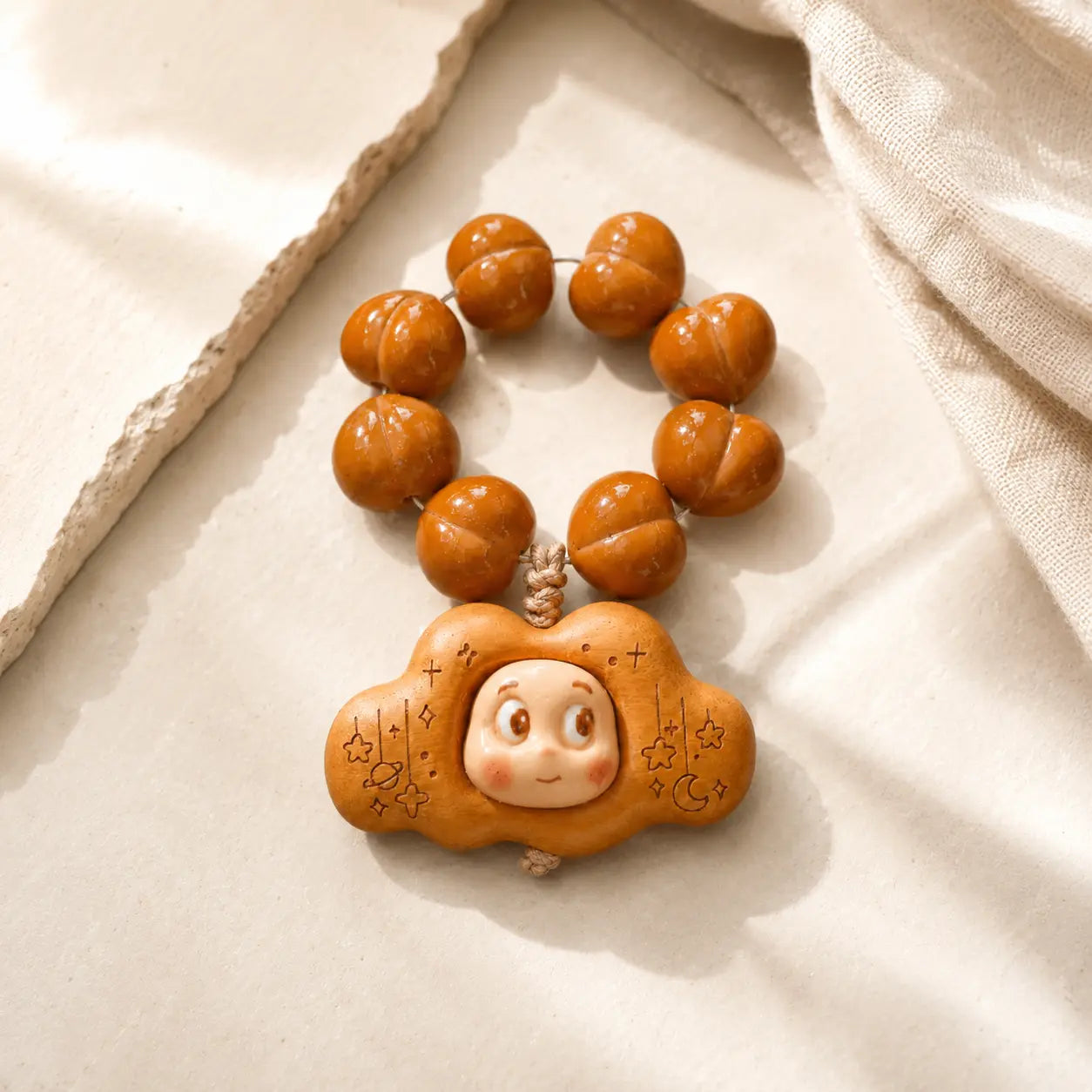 Peach Pit Handheld Beads shown from another angle
