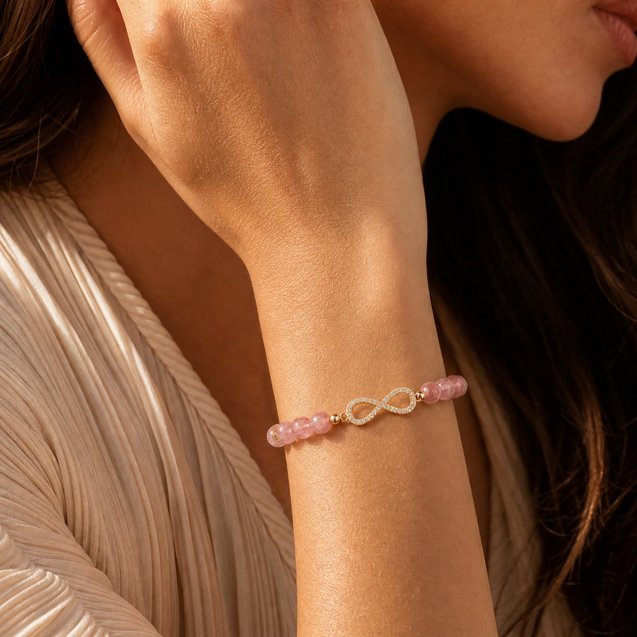 Close-up of Pink Stone Beaded Bracelet