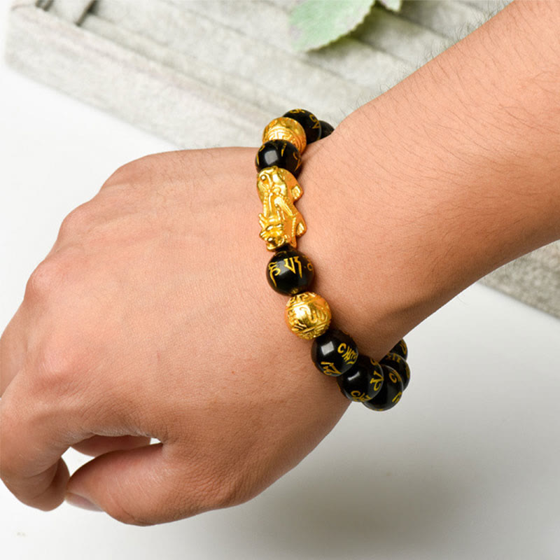 PiXiu Obsidian Wealth Bracelet worn on wrist showing elegant fit