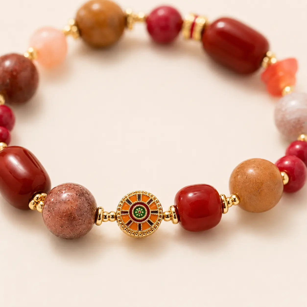 Red Agate Emperor Stone Bracelet detail view with agate
