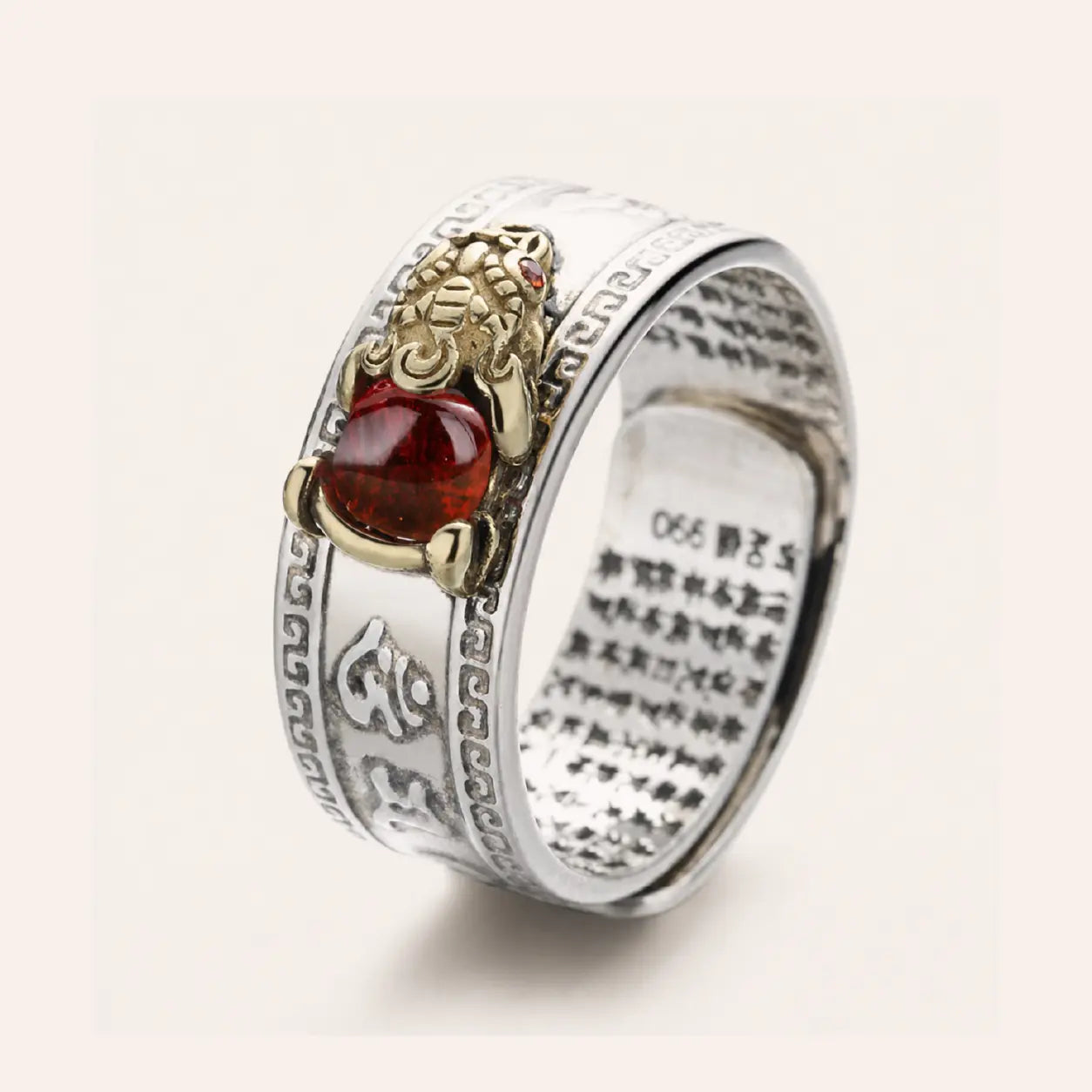 Red Agate Pixiu Ring with agate and pixiu