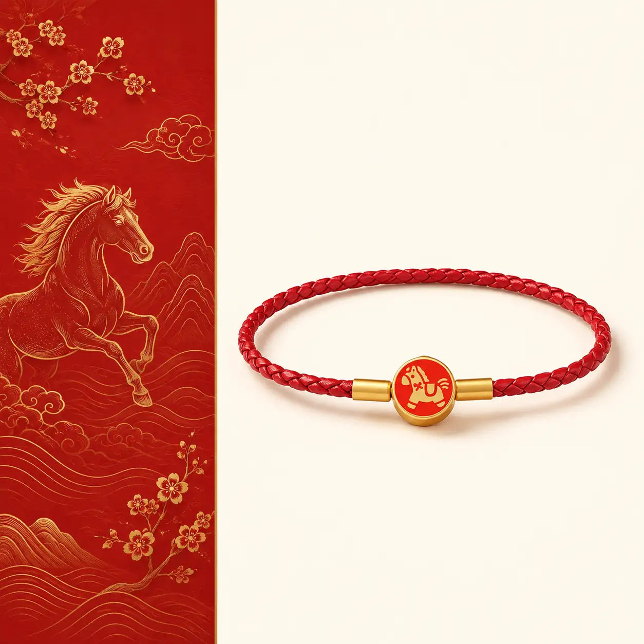 Red Leather Horse Fu Bracelet with red leather cord and horse Fu charm by TheFuMaster