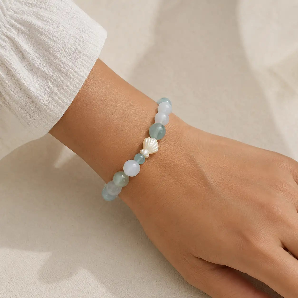 Resin chalcedony shell bracelet worn on the wrist