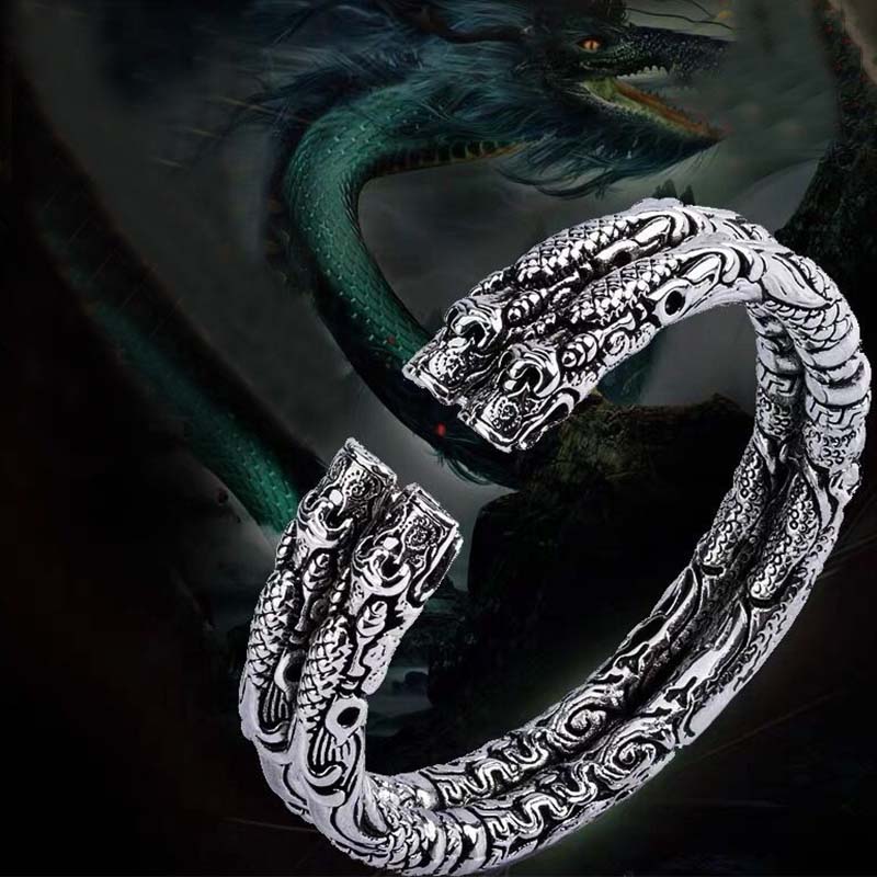 Close-up of Rising Cloud Relief Cuff Bracelet with dragon and cloud inspired carving