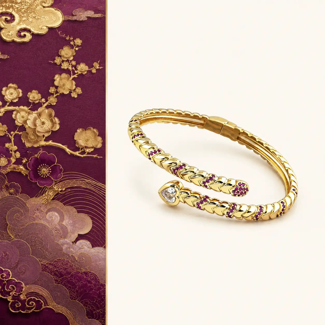 Snake Zircon Gold Cuff Bracelet with gold snake design and zircon accents by TheFuMaster