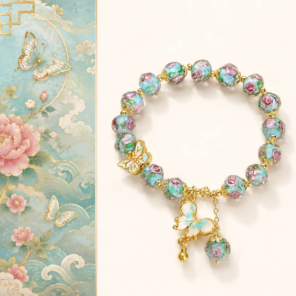 Teal glass butterfly bracelet for transformation and light energy by TheFuMaster