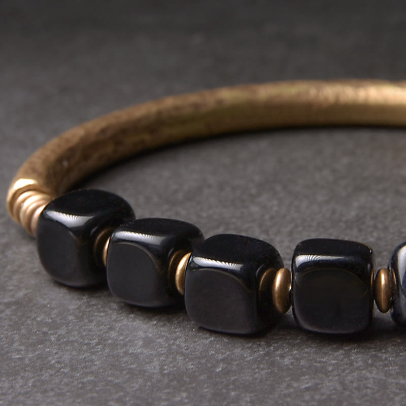 Side view of Black Obsidian Copper Bracelet – Protection and Cleansing Energy Jewelry