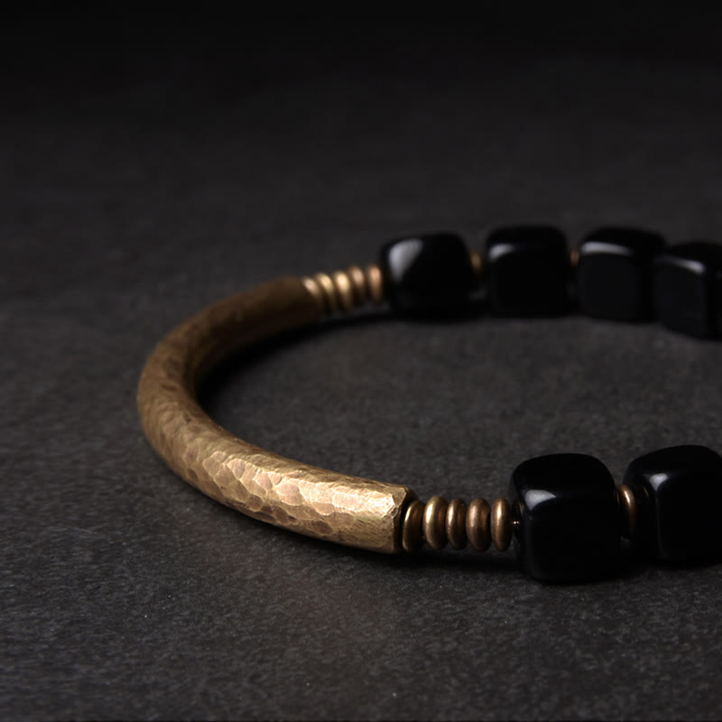 Top view of TheFuMaster Black Obsidian Copper Bracelet for grounding and balance