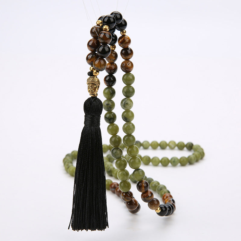 Black Onyx, Tiger Eye and Green Aventurine Mala Necklace for Protection and Balance – TheFuMaster
