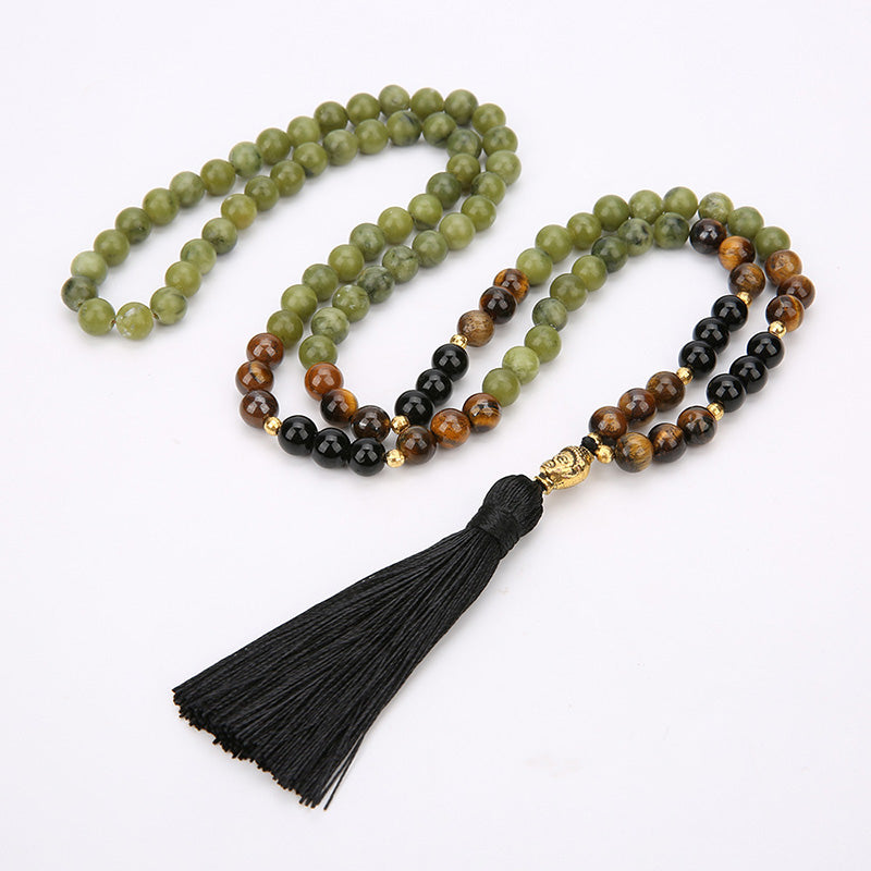 Flatlay view of Black Onyx and Tiger Eye Healing Mala Beads – TheFuMaster