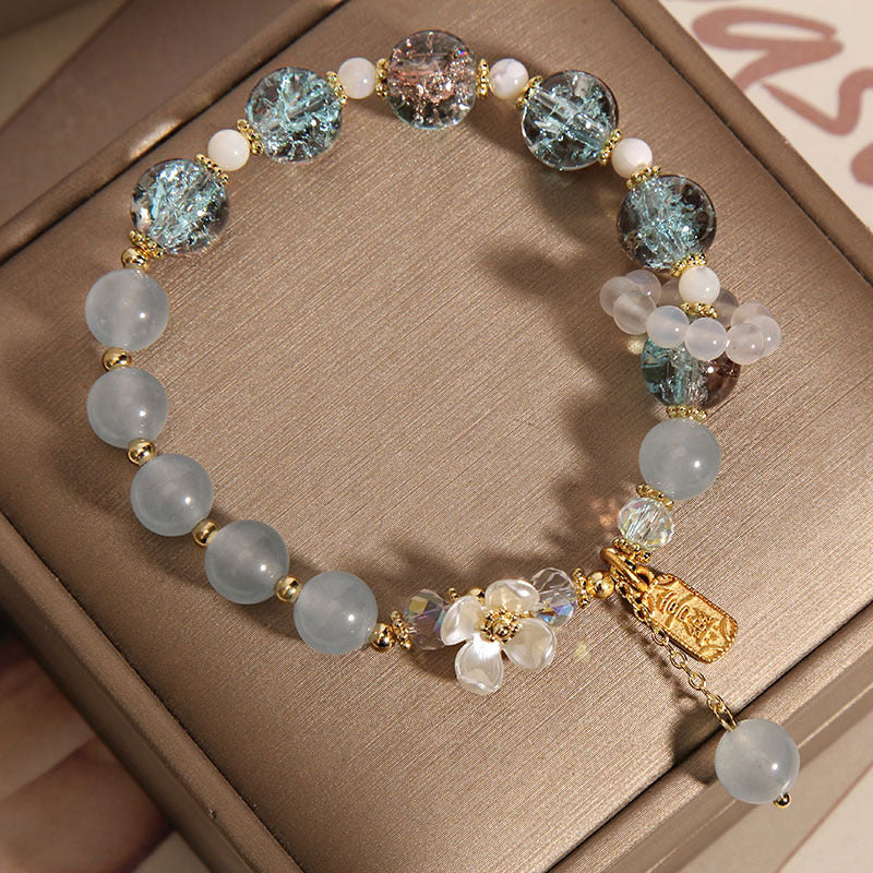Blue Crystal and Chalcedony Beads Bracelet Side View – TheFuMaster