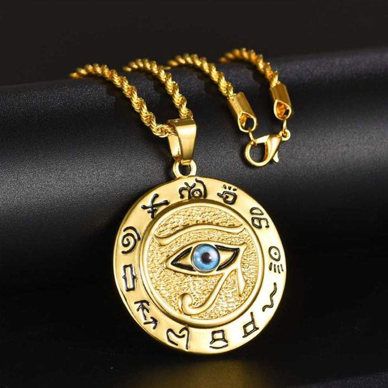 Triple angle view of Evil Eye necklaces – golden energy pendants by TheFuMaster