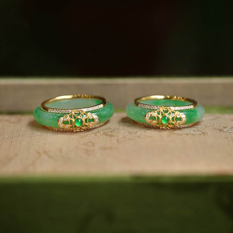 Pair of Green Chalcedony Rings with gold detail – elegant energy jewelry by TheFuMaster