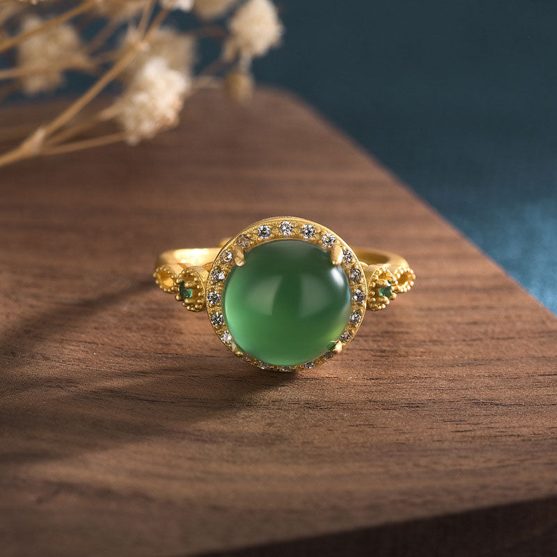 Green Jade Fortune Ring by TheFuMaster – gold plated energy ring for wealth and luck