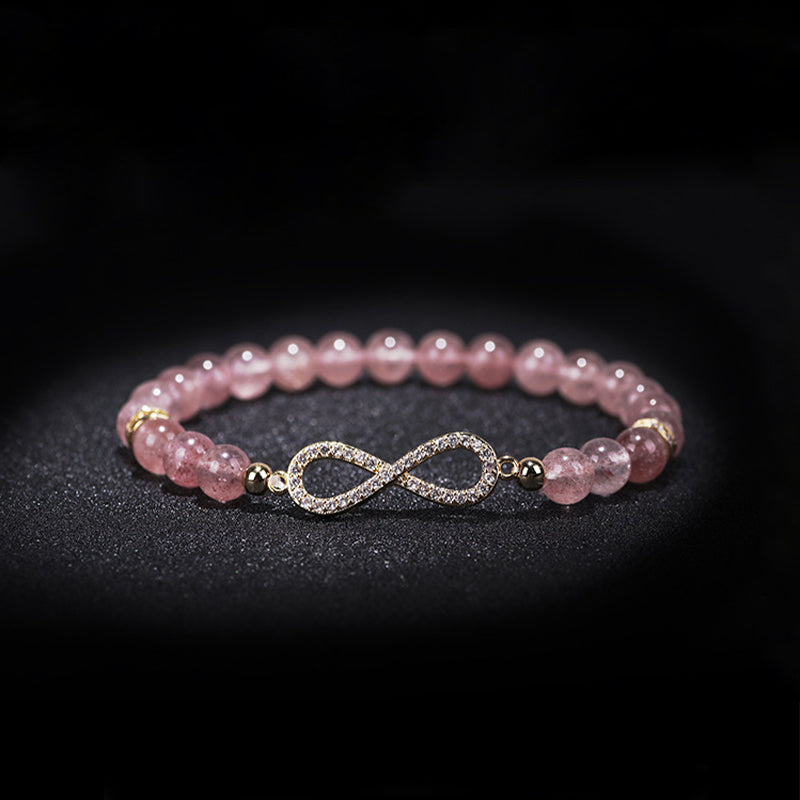 TheFuMaster Strawberry Quartz Infinity Bracelet – energy jewelry symbolizing endless love and connection