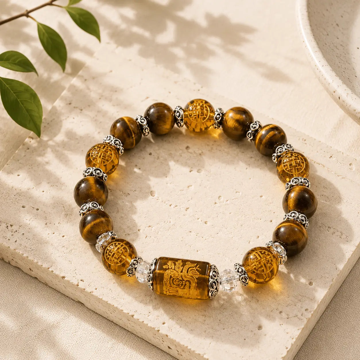 Tiger Eye Fortune Symbol Bracelet detail view with tiger eye