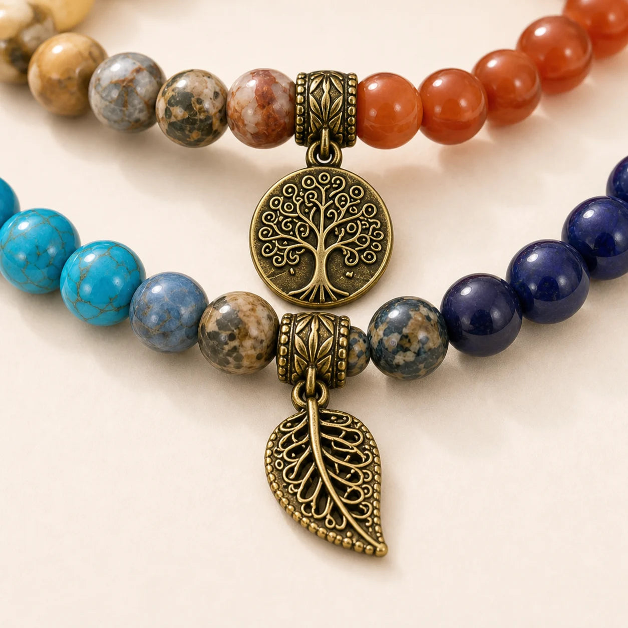 Tree of Life Amethyst Couple Bracelet Set shown from another angle with amethyst and tree of life