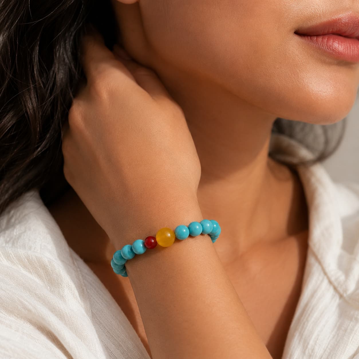 Close-up of Turquoise 6mm Bracelet with turquoise