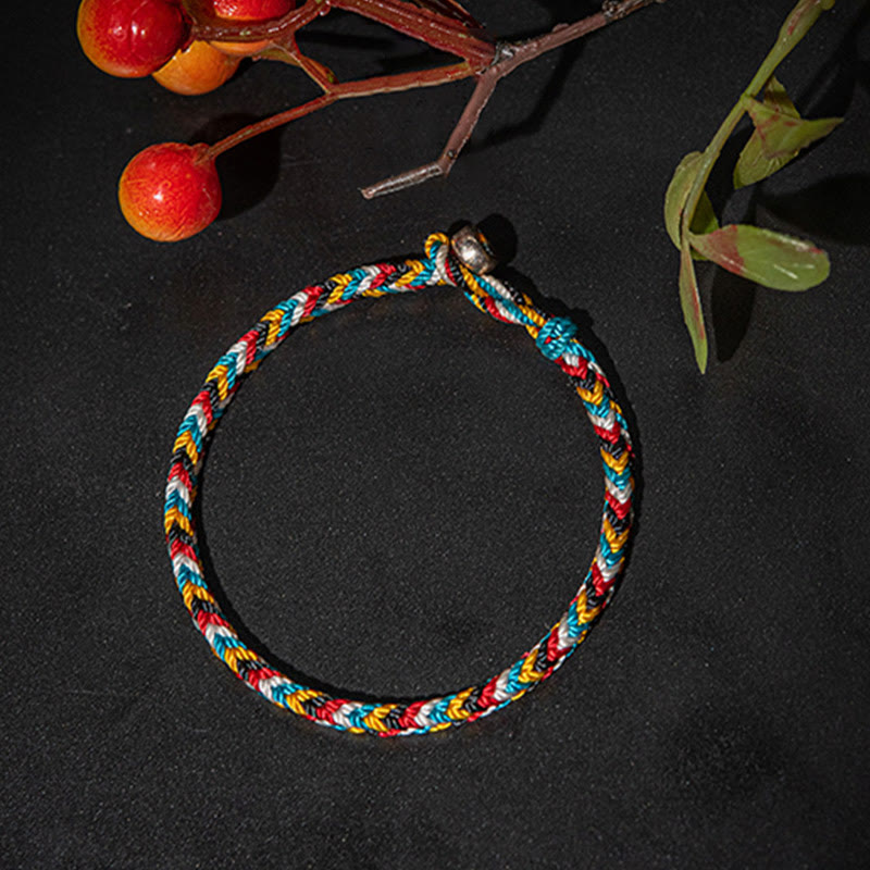 Top view of TheFuMaster Vibrant Harmony Bracelet highlighting symmetrical weave and balanced colors.