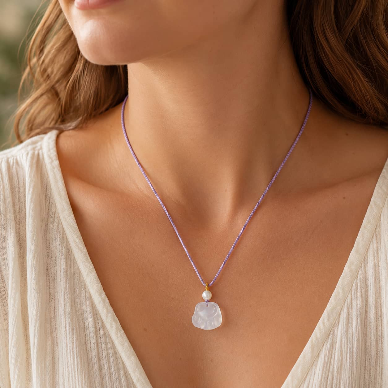 White Agate Dog Paw Pendant alternate view showing translucent agate stone finish by TheFuMaster