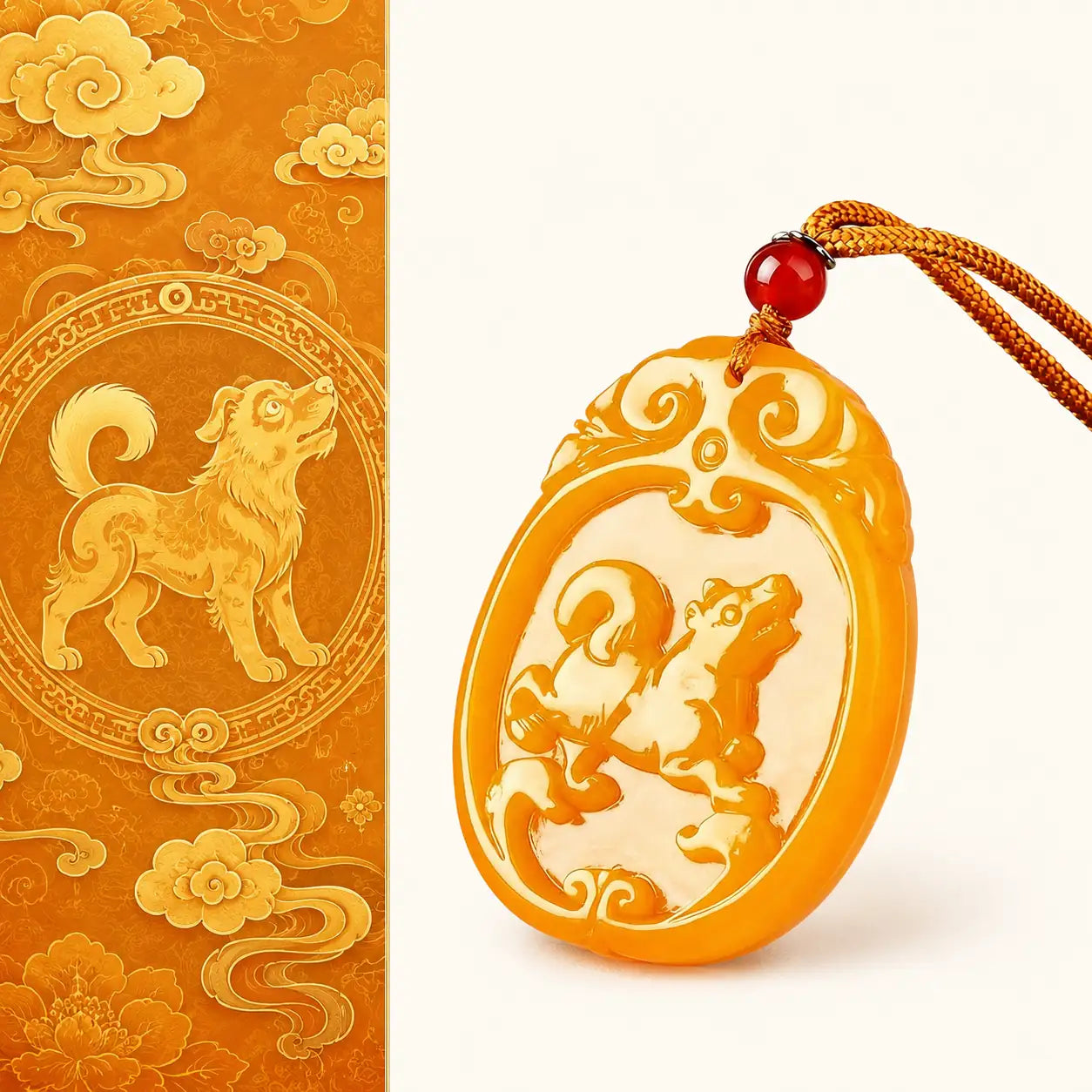 Yellow Jade Zodiac Dog Pendant with dog carving detail by TheFuMaster