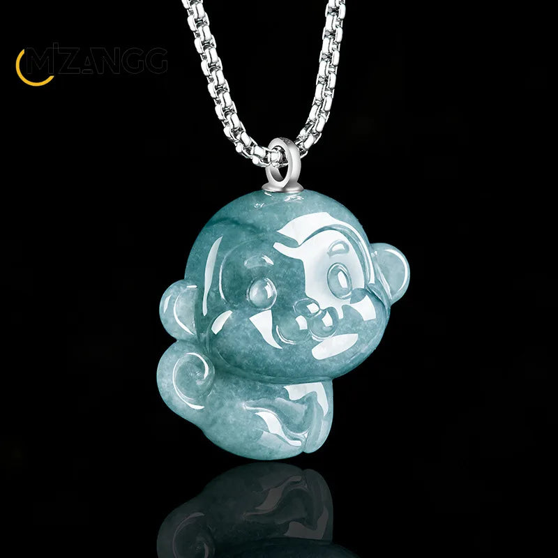 Simian Wisdom Verdant Jadeite Zodiac Harmony Pendant - Detail View