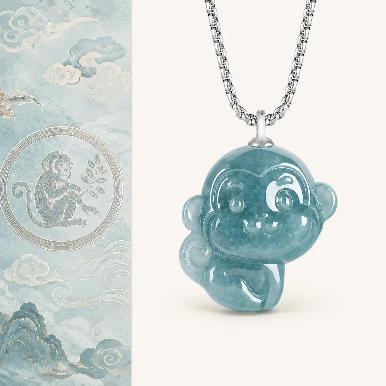 Zodiac Monkey Jade Pendant with green jade-style monkey design by TheFuMaster