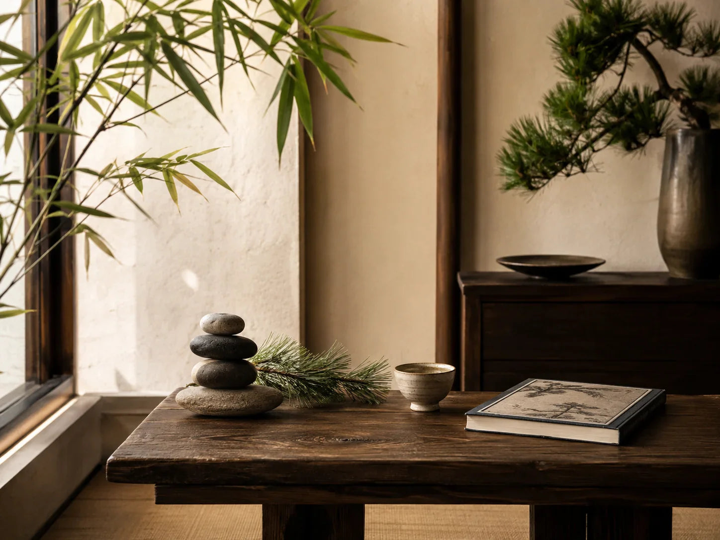 Quiet Eastern interior symbolizing qi inner strength and support