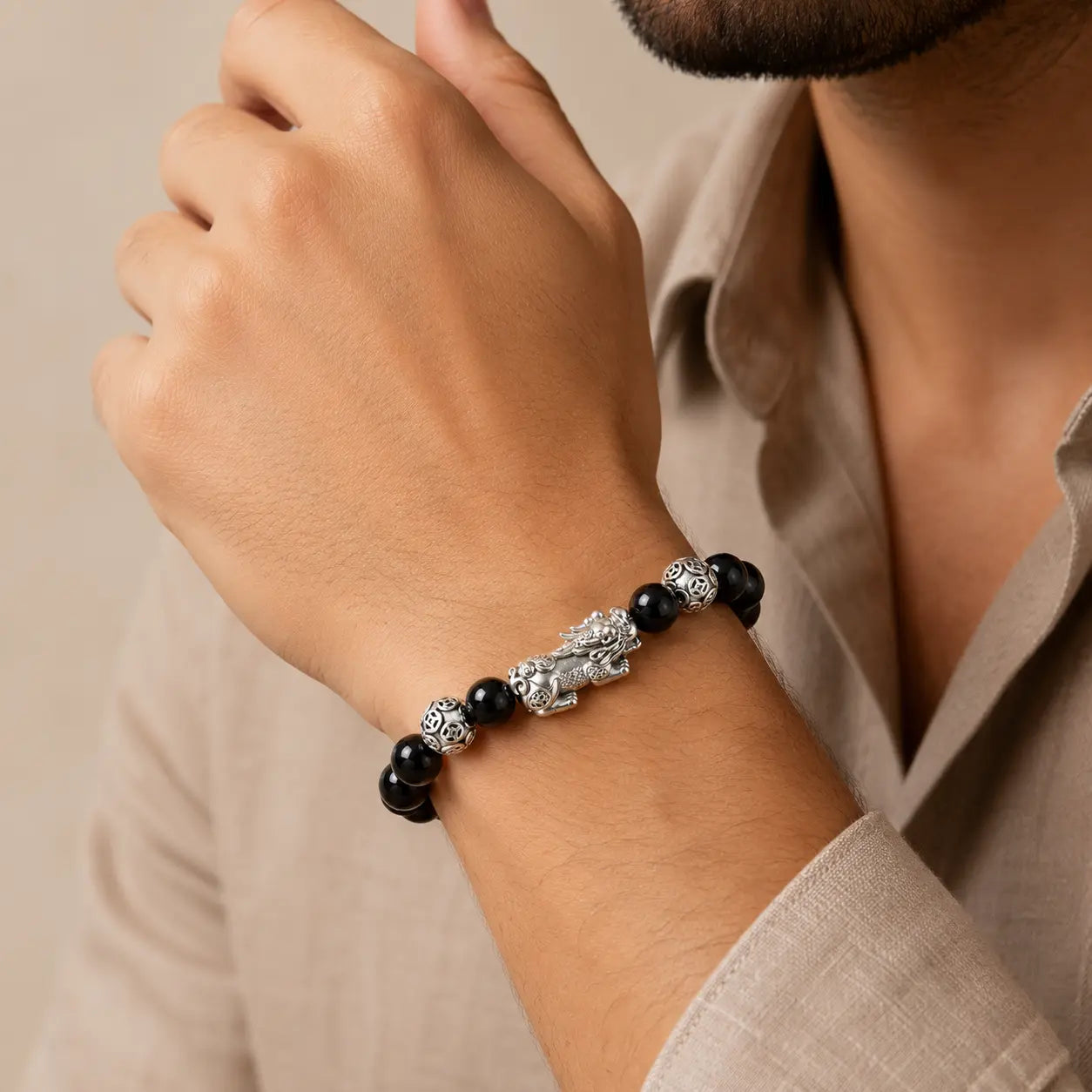 Pixiu Wealth Obsidian Bead Bracelet