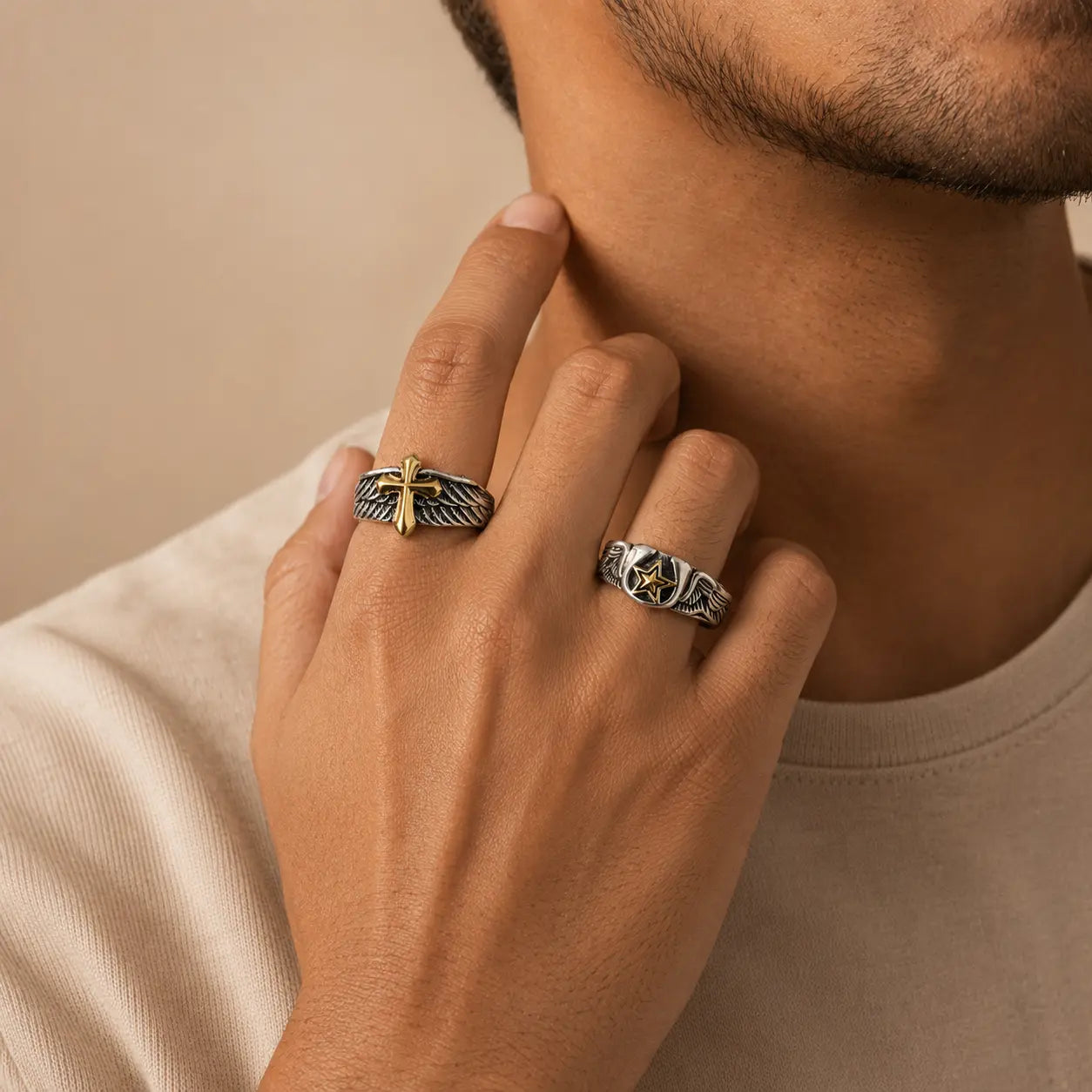 Cross Star Wing Ring Set