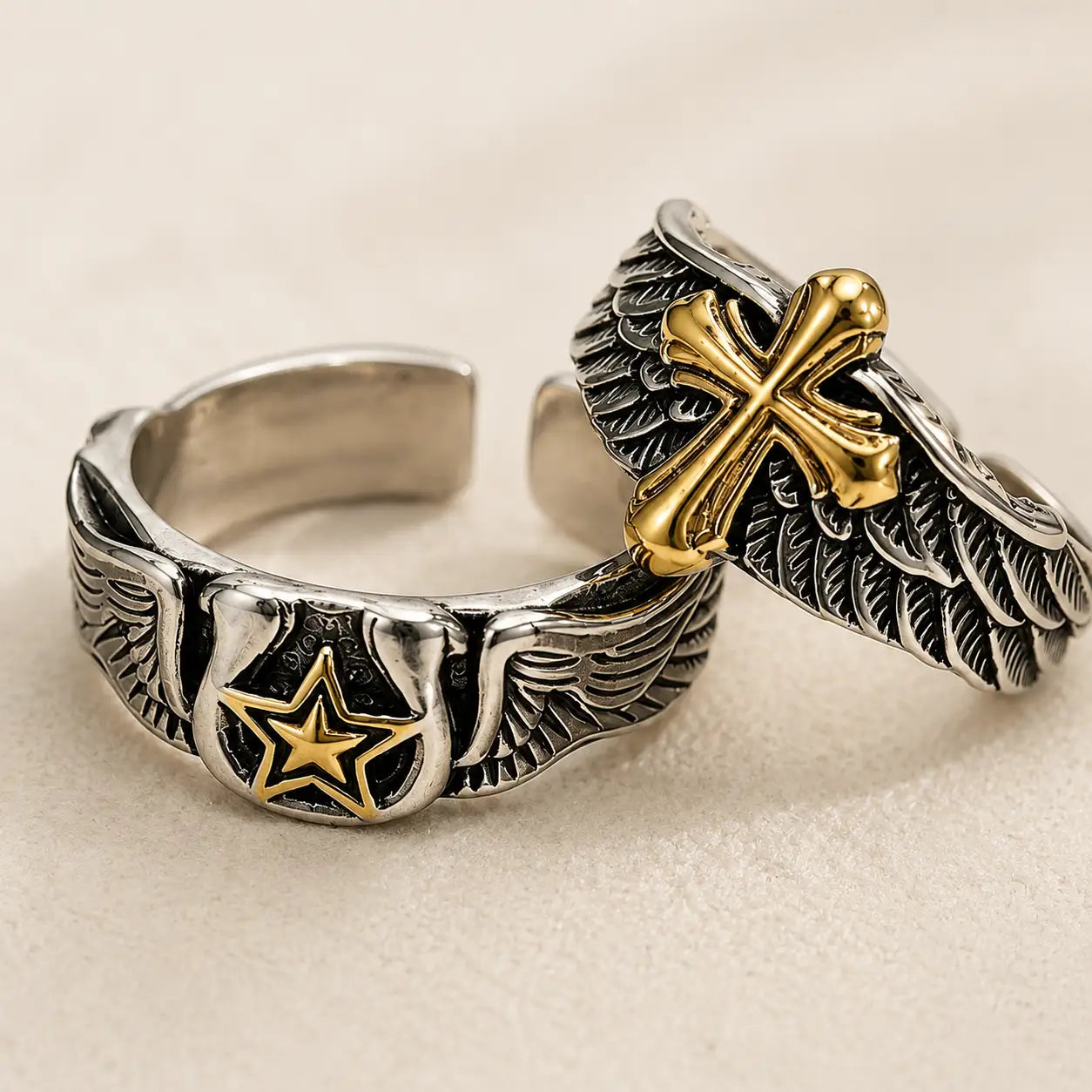 Cross Star Wing Ring Set