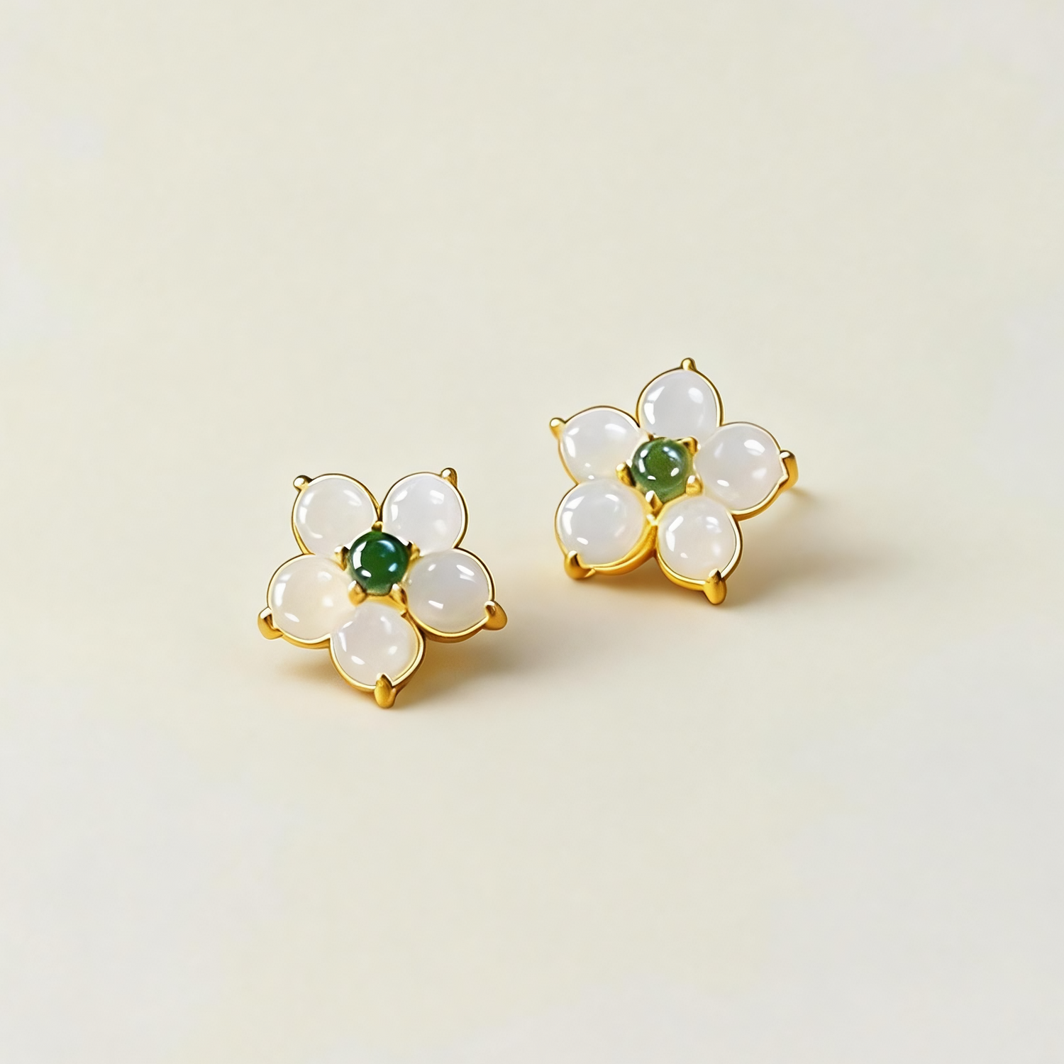 White Jade Flower Stud Earrings