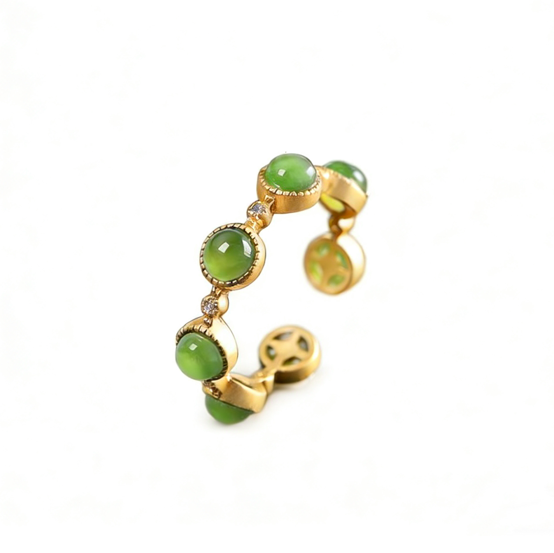 Cyan Jade and 925 Sterling Silver Adjustable Ring with gold accents | Healing & Clarity Jewelry by TheFuMaster