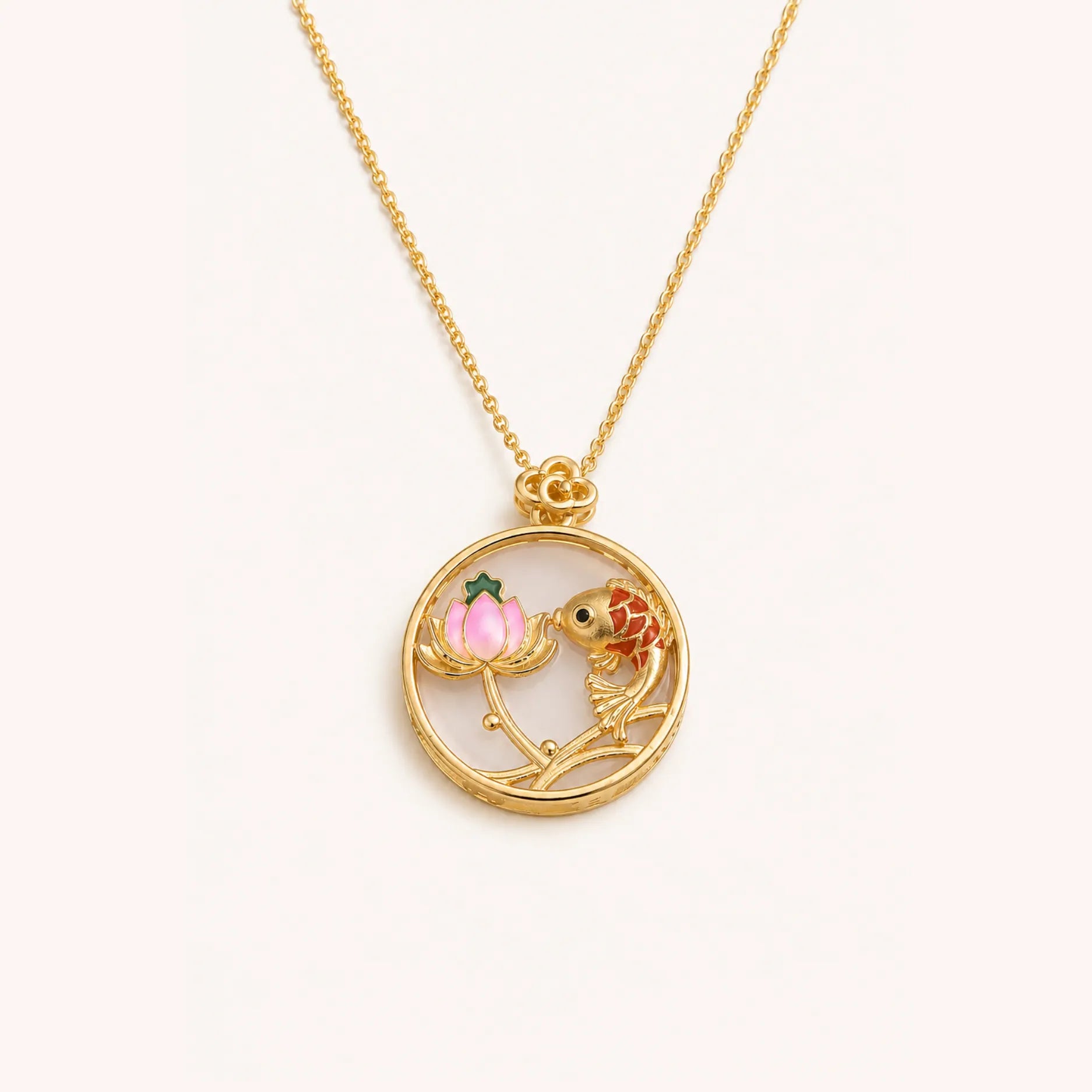 White Jade Koi Lotus Necklace