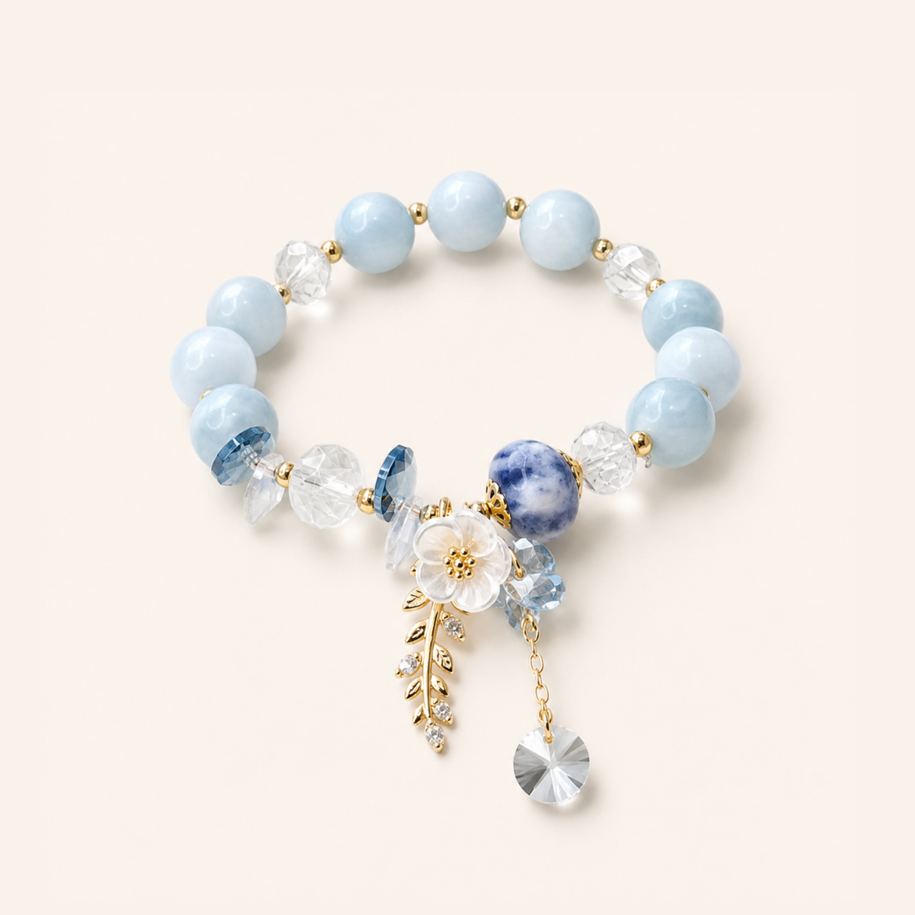 Blue Crystal Flower Bead Bracelet