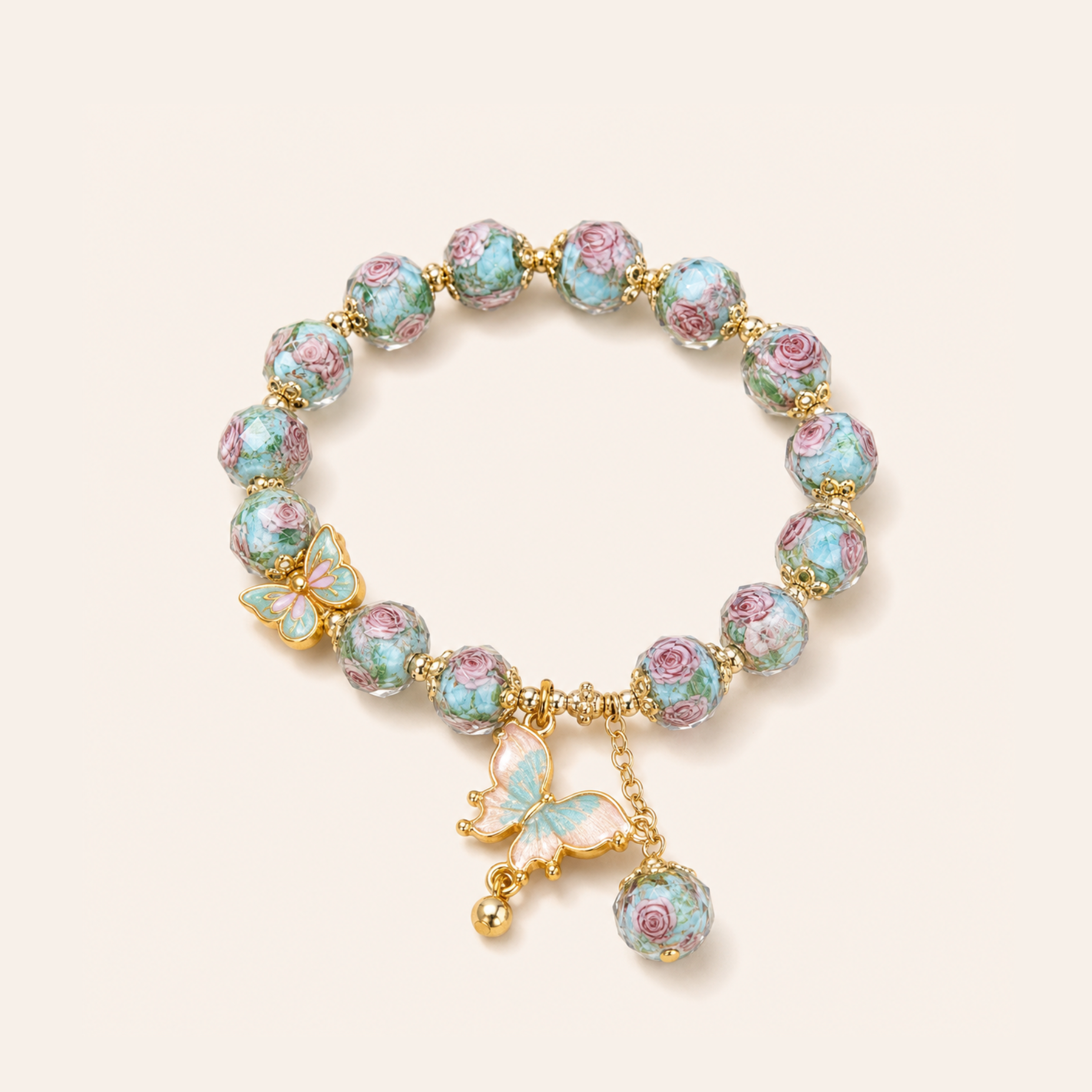 Teal Glass Butterfly Bracelet