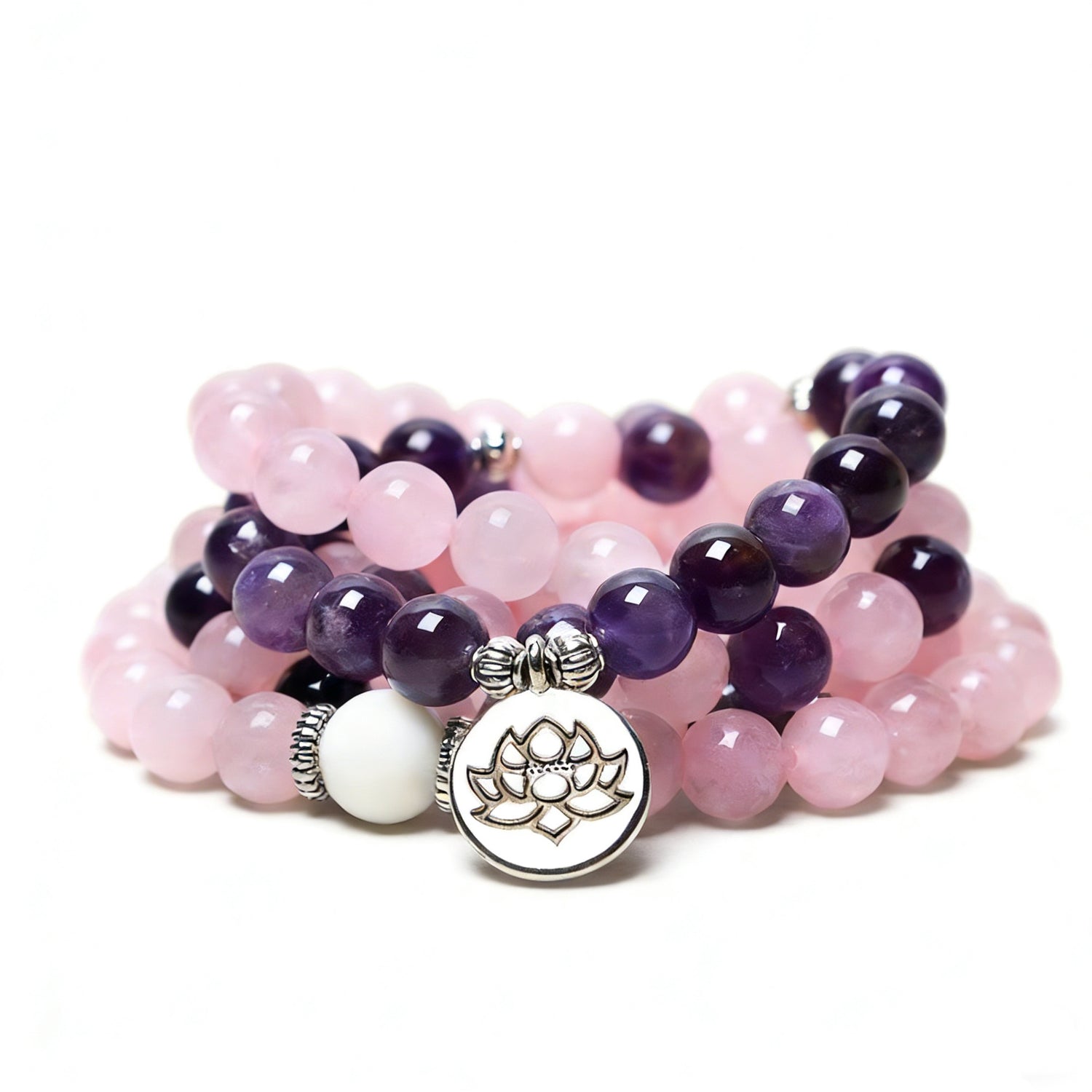 Rose Quartz & Amethyst Harmony Mala Bracelet