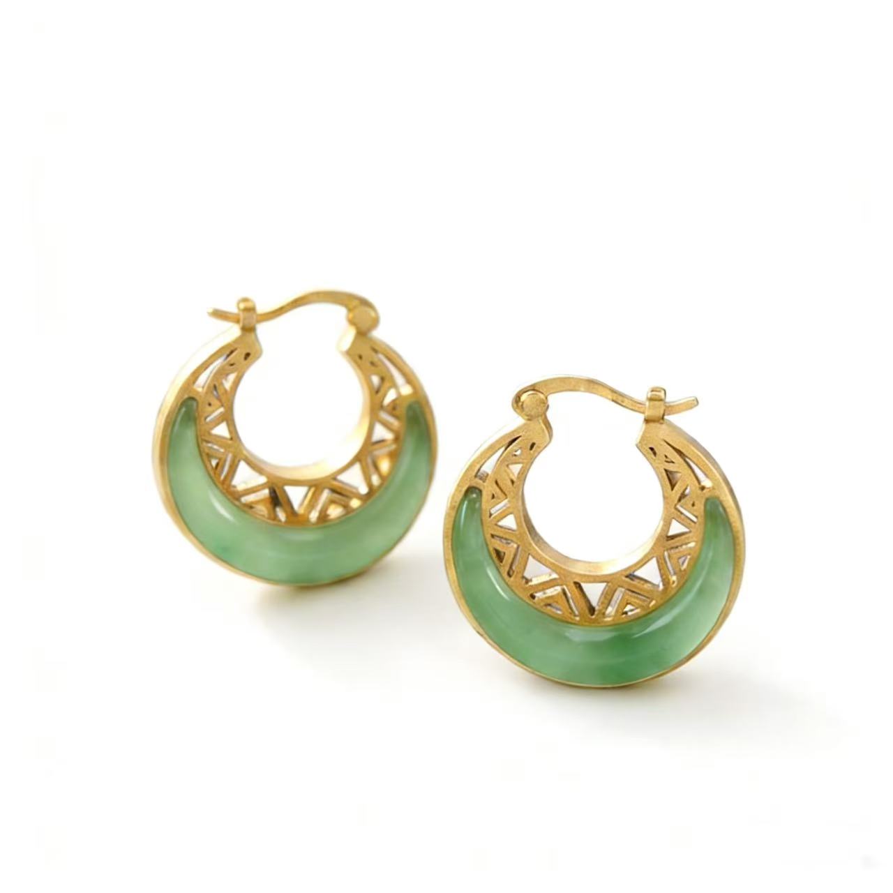 Crescent Moon Jade Earrings displayed on jewelry box with warm lighting | TheFuMaster