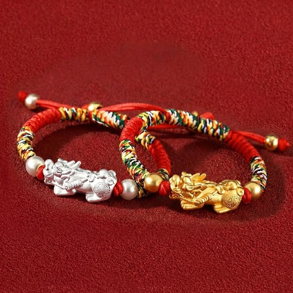 999 Silver PiXiu King Kong Knot Kids Bracelet