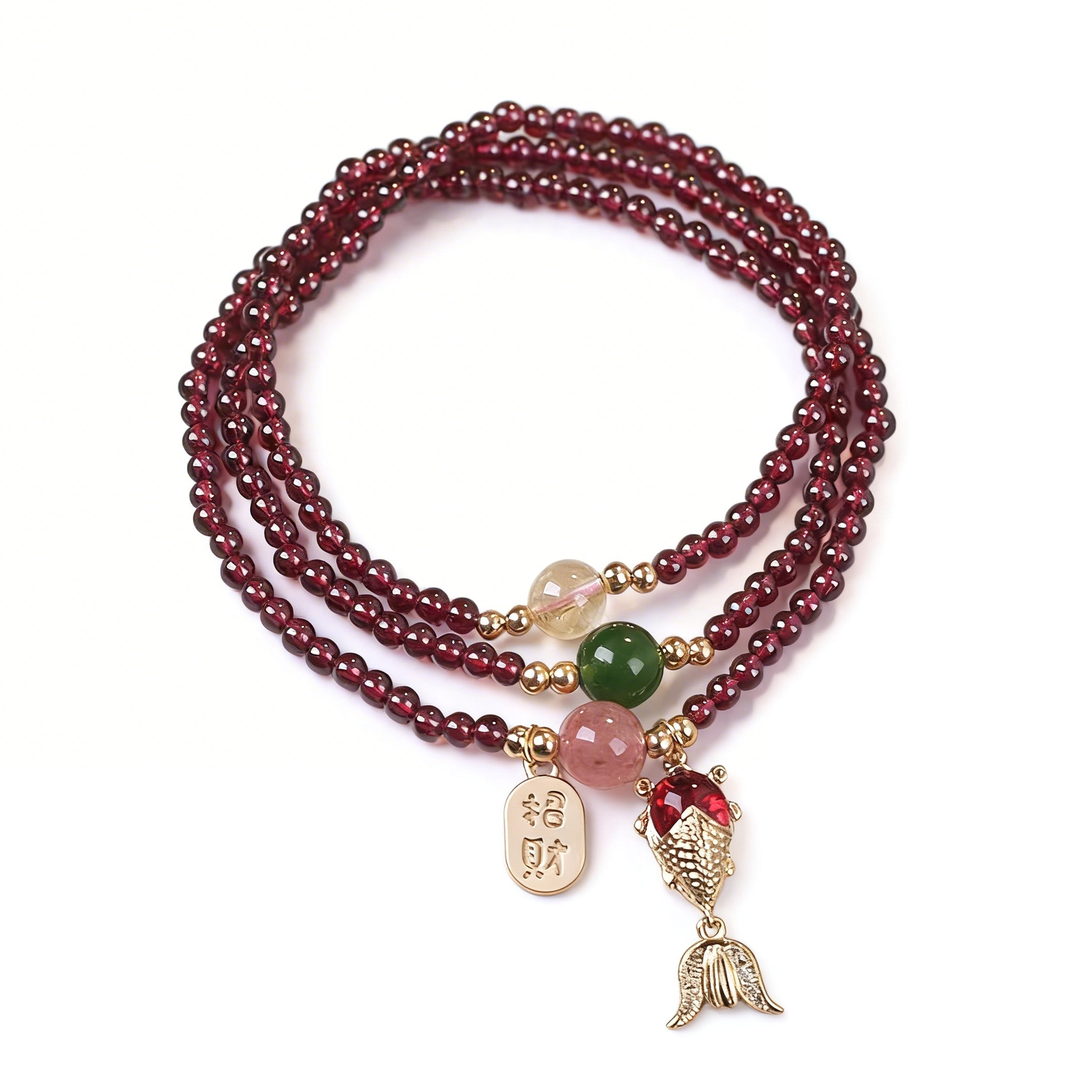 Kinetic Vitality Garnet & Strawberry Quartz Fox Wrap