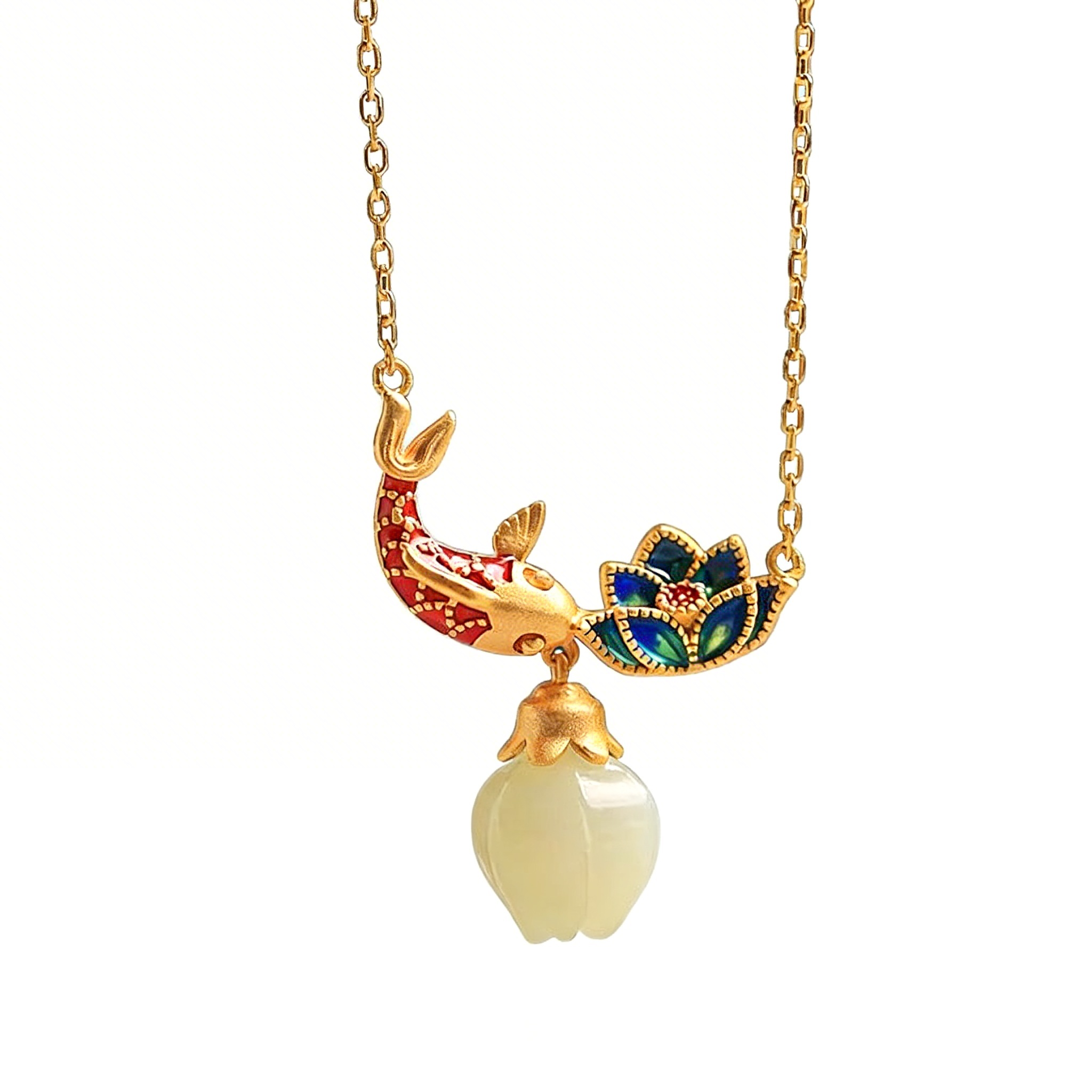 Decorative necklace with colorful pendant on a white background