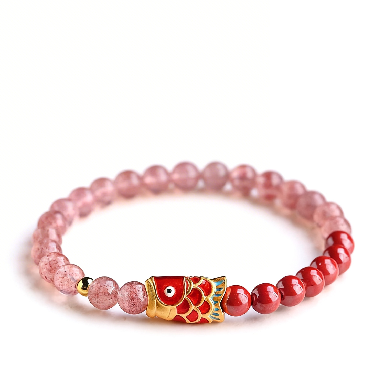 The Vitality Current Strawberry Quartz & Cinnabar Koi Bracelet