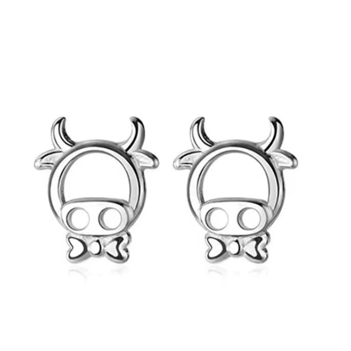 The Resonant Might Zodiac Ox 925 Sterling Silver Zircon Hoop Earrings