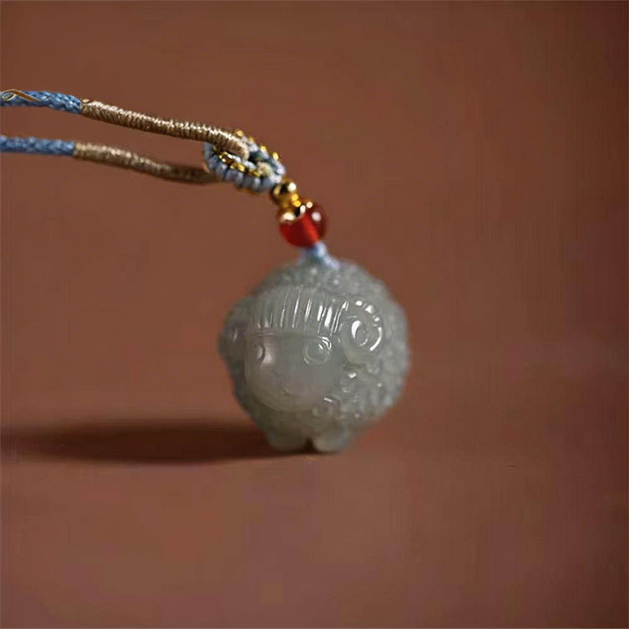 Decorative pendant with intricate design on a brown background