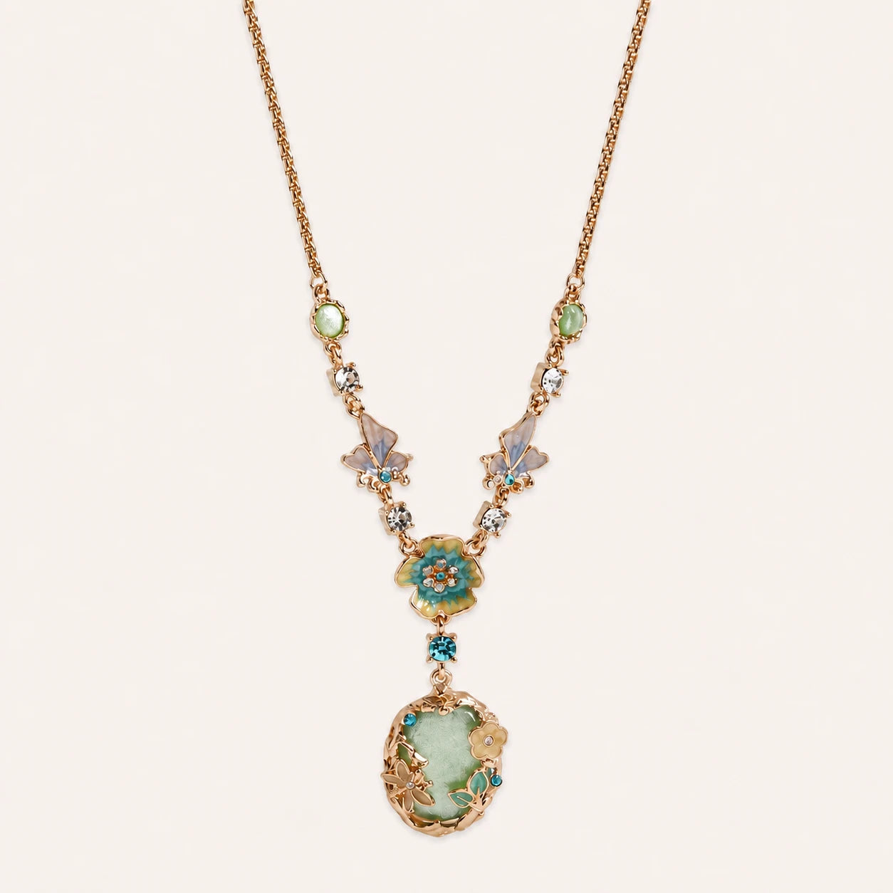 Harmonious Green Butterfly Flower Necklace