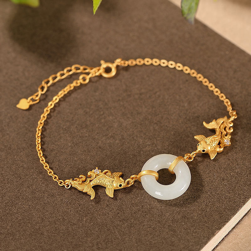 The Pristine Navigator  White Jade Koi Bracelet
